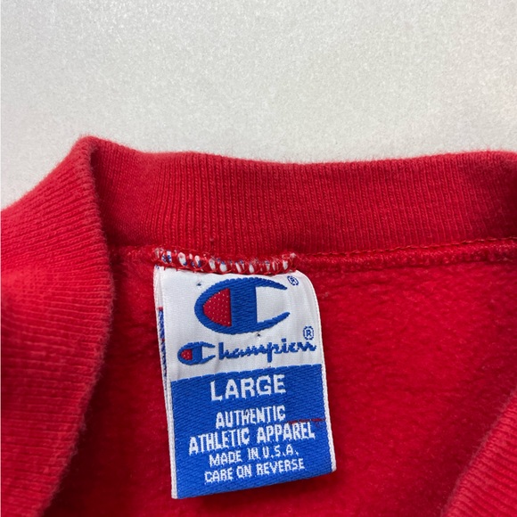 VINTAGE Champion Crewneck Sweatshirt Men Large Red USA 90s - Picture 5 of 7